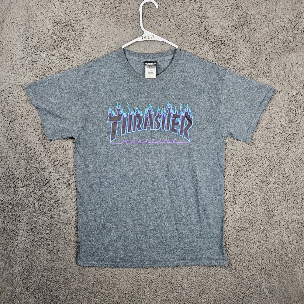 Thrasher Magazine Flame Logo T Shirt Gray Short Sleeve Men's Size M‎